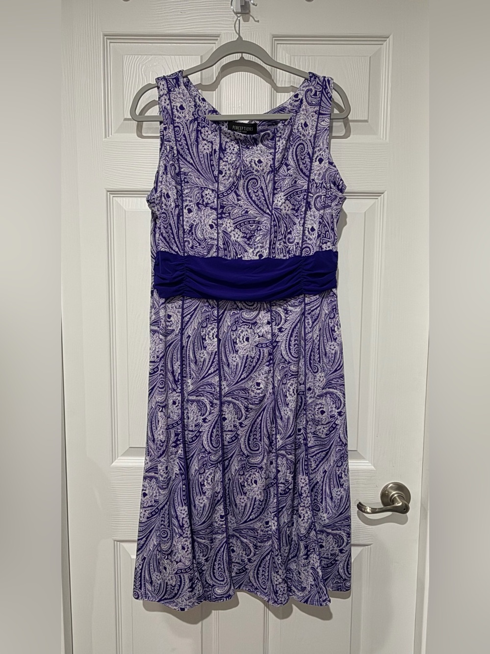 Perceptions Purple Paisley Sleeveless Dress with Gathered Waistband
